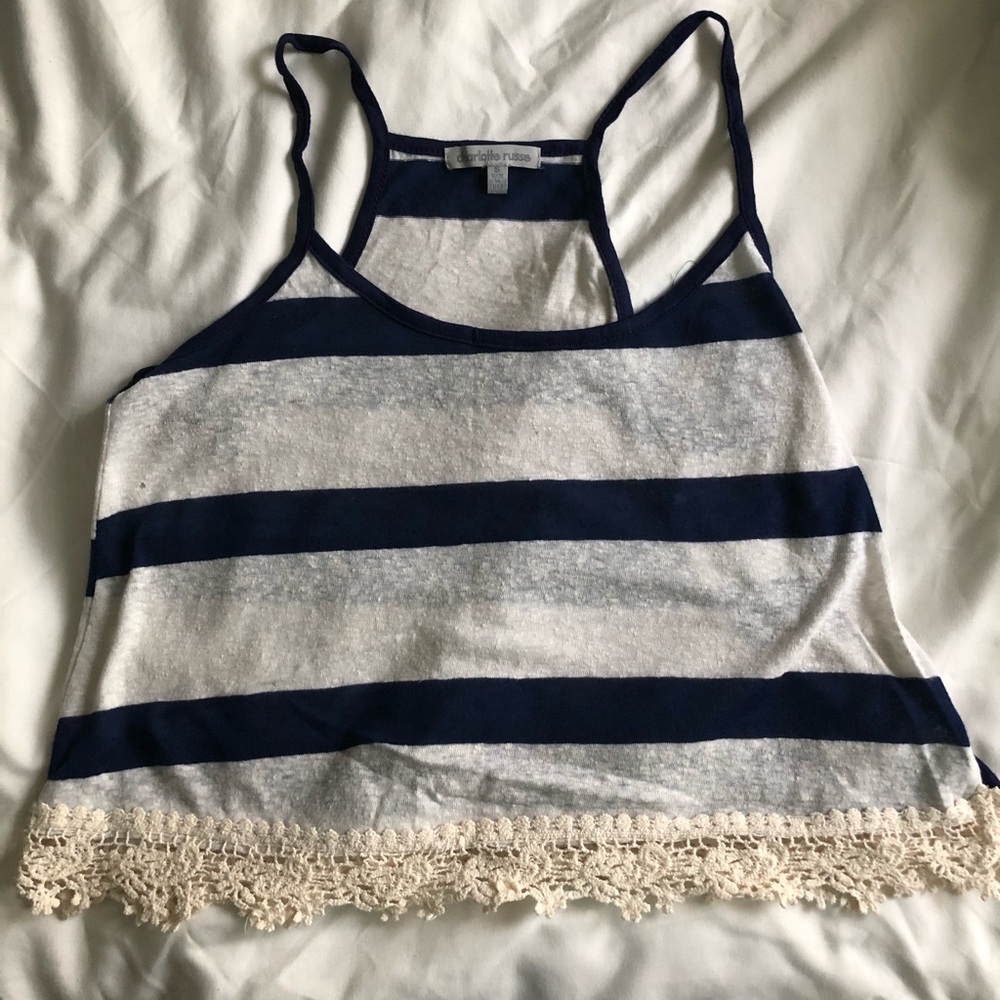 Navy and White lace Tank